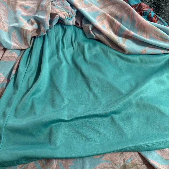 Bohme Maxi Tropical Aqua Print Knit Tiered Dress M - Picture 10 of 13